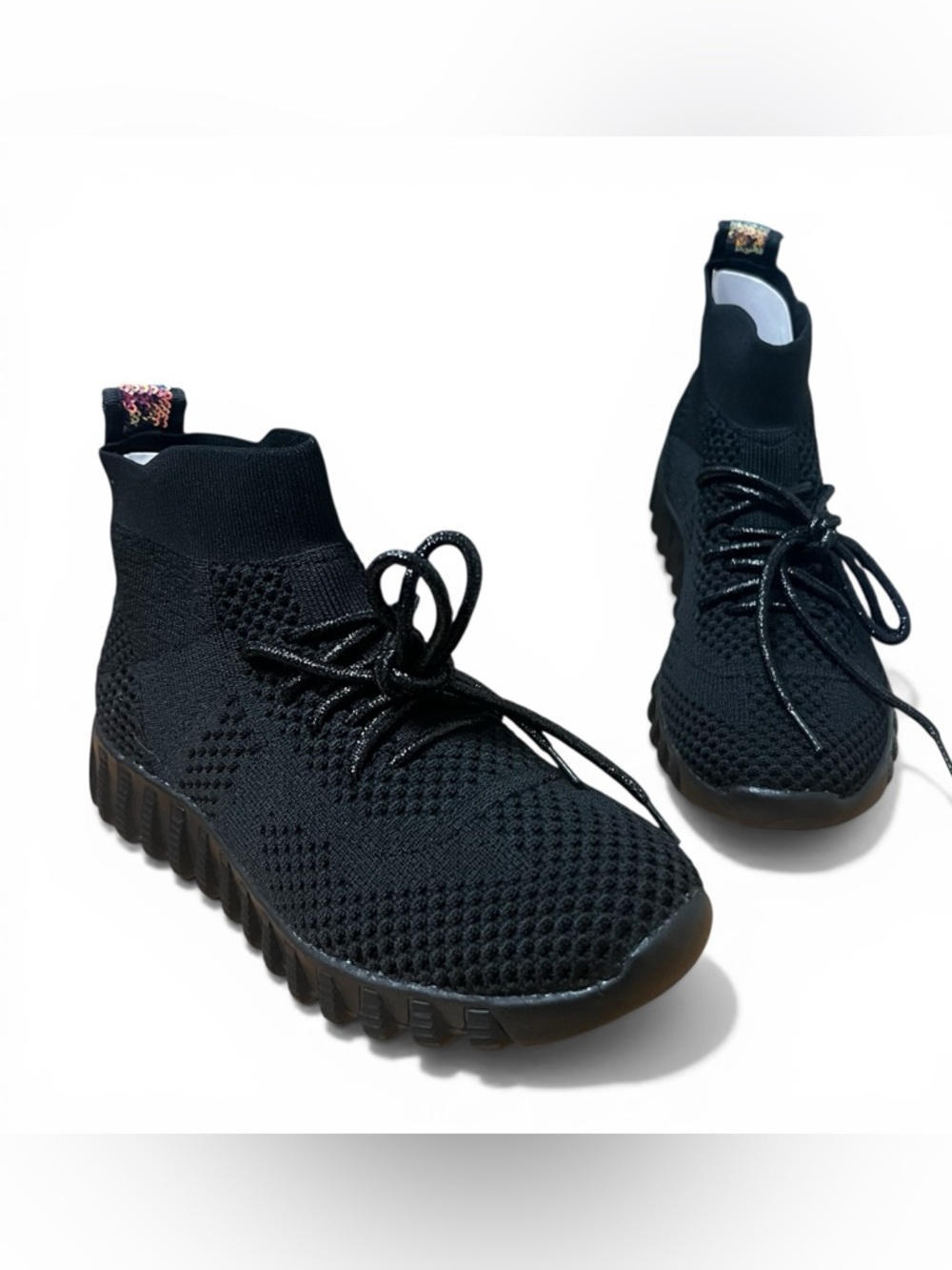 Bernie Mev Women Woven Sequin Comfort Sneakers Black Lug Sole 5 Whimsigoth